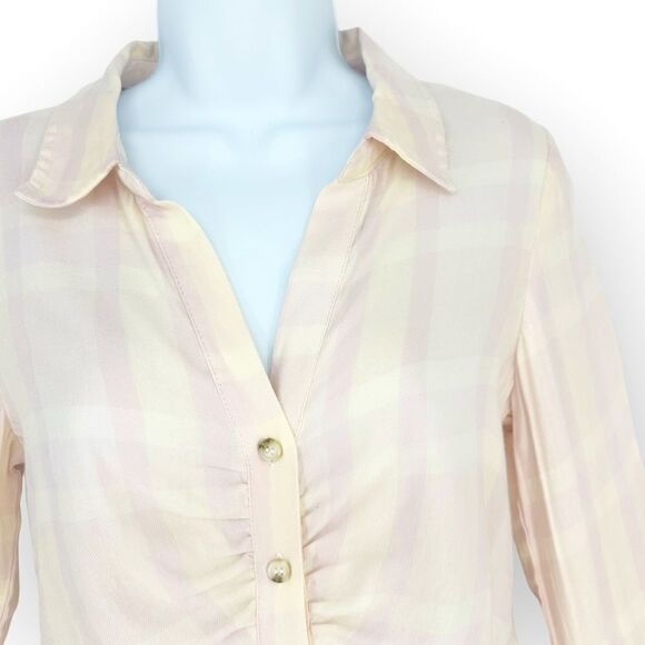 SANCTUARY‎ CLOTHING NWT WOMENS WHISPER PLAID RUCHED BOYFRIEND SHIRT- size XS - Picture 4 of 11